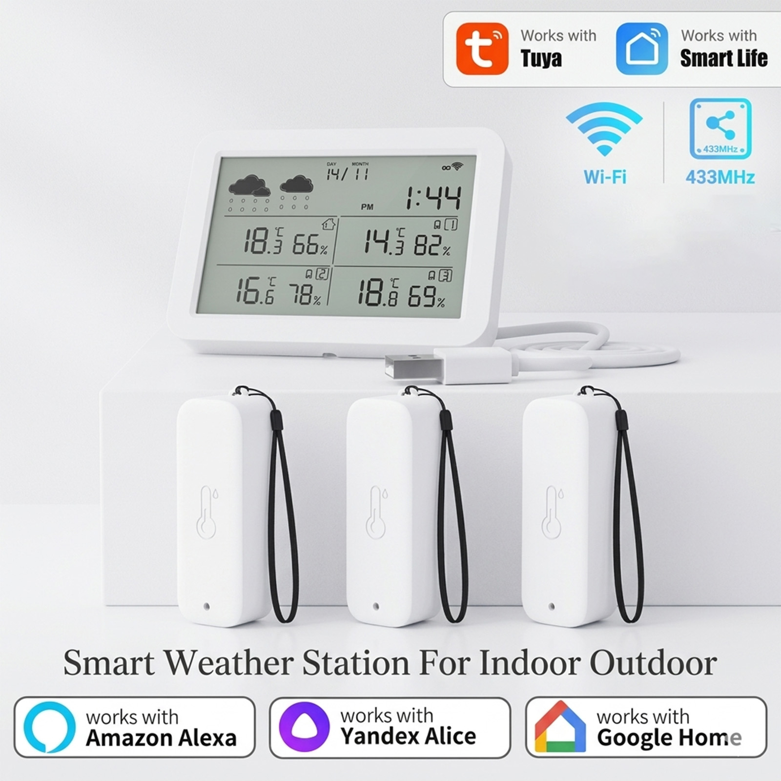 Weather Station Indoor - Stacja pogodowa Tuya WiFi+RF433, inteligentny dom,